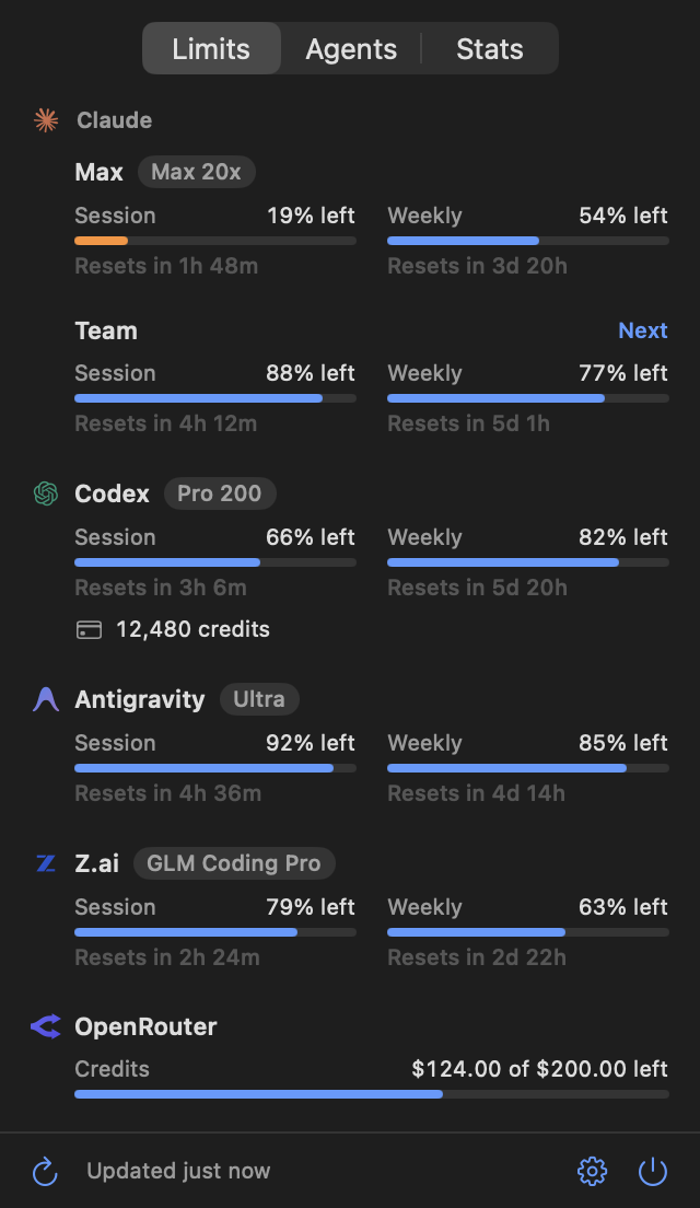 The lastdrop panel, Limits tab